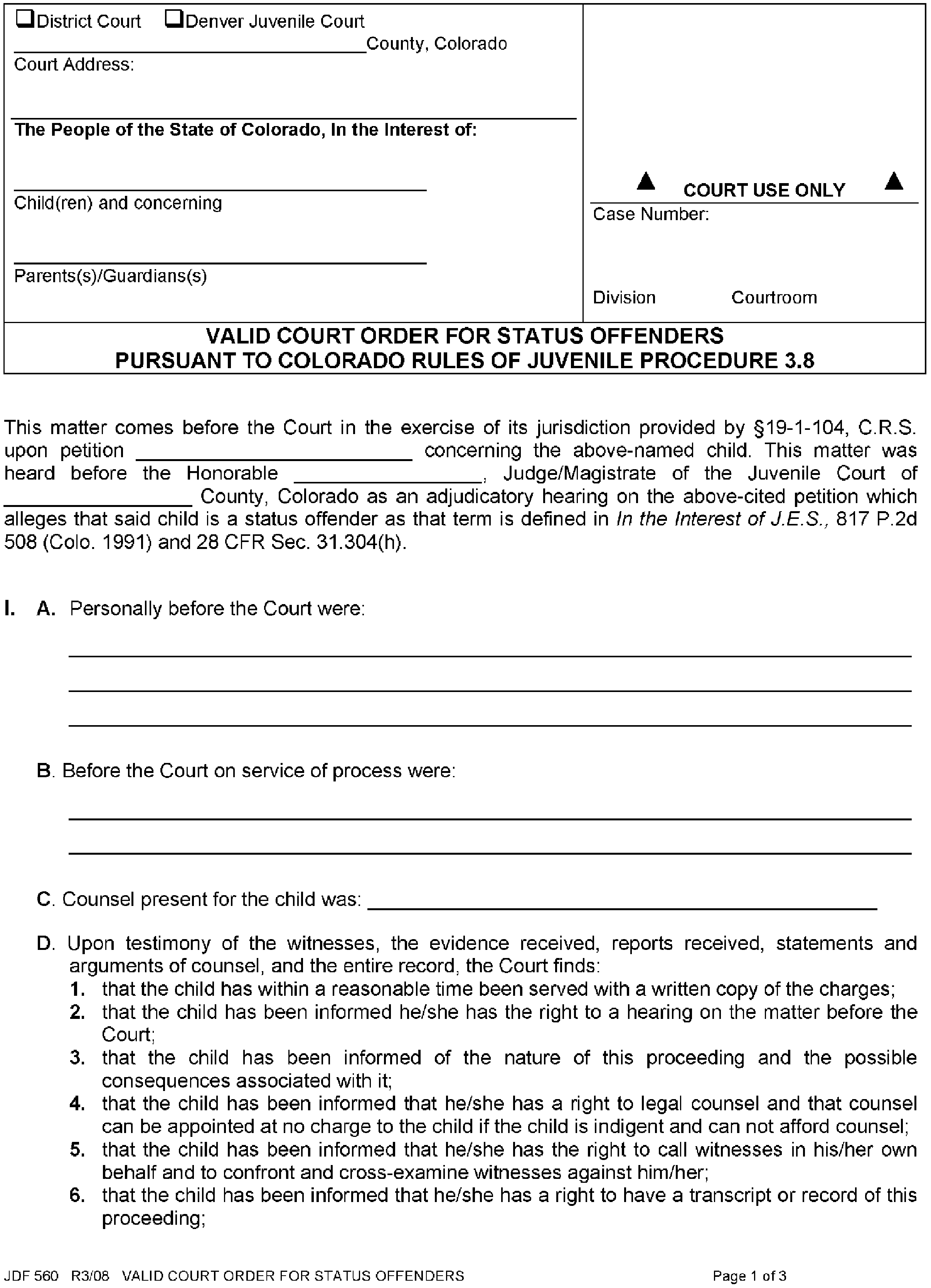 Colorado Revised Statutes Title 19. Children's Code JUV P JDF 560 FindLaw