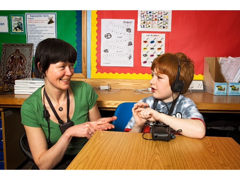 Child and teacher use learning aids and cognitive tools in the classroom